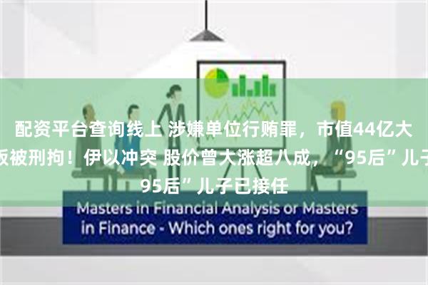 配资平台查询线上 涉嫌单位行贿罪,市值44亿大牛股老板被刑拘!伊以冲突 股价曾大涨超八成,“95后”儿子已接任