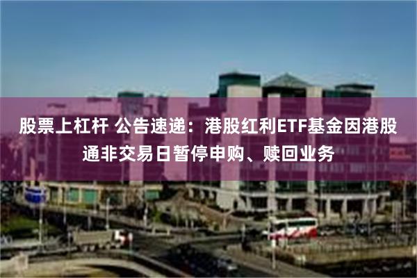 股票上杠杆 公告速递：港股红利ETF基金因港股通非交易日暂停申购、赎回业务