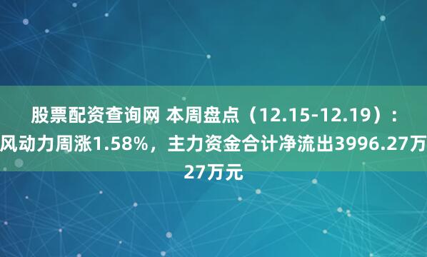 股票配资查询网 本周盘点（12.15-12.19）：春风动力周涨1.58%，主力资金合计净流出3996.27万元